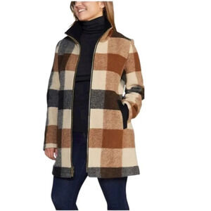 NWT Pendleton Ladies' Wool Blend Walker Coat, Cream Plaid , Size Large